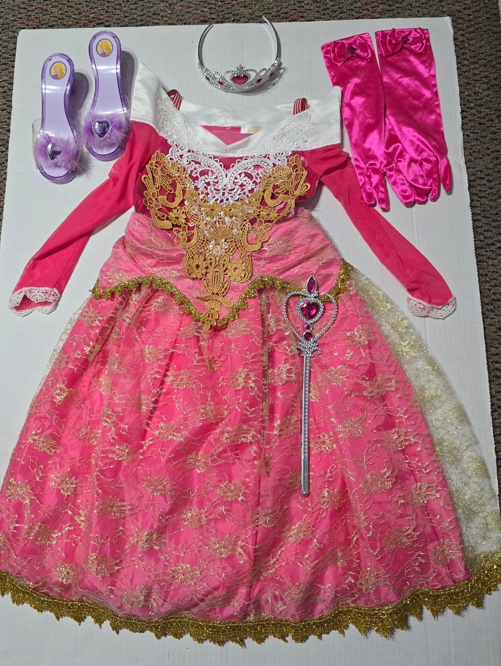 Funna Costume Pink Gold  Princess Toddler Girls Plastic Heels Tiara Gloves Wand
